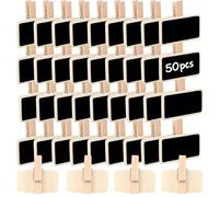 MEISO Lot de 50 mini tableaux en bois, petit tableau avec clips, petits tableaux réutilisables pour étiquettes de prix, tableaux pour mémo photo, rappel, étiquettes de fête