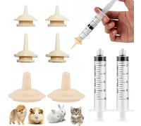 MEISO Lot de 6 Silicone Tétines d'alimentation pour Chatons et Chiots, Réutilisables Mini Tétines, Avec 2 Seringues D'alimentation pour Chiots, Chatons, écureuils et Autres Animaux de Compagnie