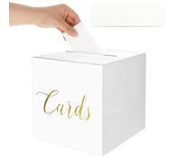 MEISO Urne Carton Merci, Boîte à Cartes de Mariage en Papier, Boîte à Enveloppe de Cartes, avec 10 Cartes Vierges, pour Mariage Fête Anniversaire et Reuion Reception (Blanc)