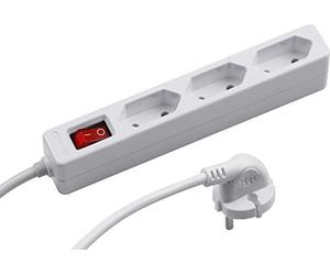 Meister 7430140 Multiprise Euro 3 prises avec câble de 1,4 m Blanc Câble en plastique IP20 Intérieur Commutateur extra-plat Type Euro Prise européenne, 7430140