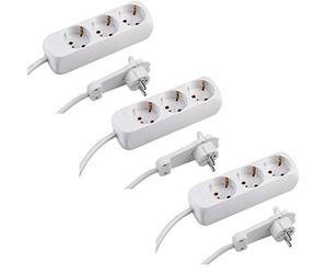 Meister 7430180 Multiprise 3 Prises - Fiche Extra Plate - Câble de 1,4 m - Blanc - IP20 pour l'intérieur - Multiprise avec Prise Plate, Prise de Table, multiprise