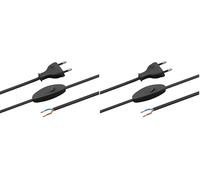 Meister 7442520 Câble d'alimentation européen avec Interrupteur, 2 m, Noir, câble en Plastique H03VVH2-F2X0,75, 2 Fils, IP20, câble de raccordement européen, matériel d'installation (Lot de 2)