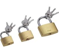 Meister 9515300 Cadenas 3 pièces 25 mm 30 mm et 40 mm en laiton à fermeture simultanée avec 3 clés et cadenas dans un lot pratique