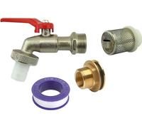 Meister 9924900 Kit d'écoulement 4 pièces - Robinet à boisseau sphérique 3/4" AG - Avec crépine d'aspiration, bande d'étanchéité et raccord - Laiton/Bec de citerne d'eau de pluie/Robinet d'arrêt