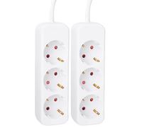 Meister Bloc multiprise 3 Prises avec câble 3 m, Blanc, 7430210 (Lot de 2)