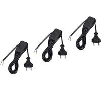 Meister Câble d'alimentation Euro avec Interrupteur - 2 m - Noir - 3 pièces dans Un kit Pratique - Câble en Plastique H03VVH2-F2X0,75-2 Fils - IP20 - Câble de raccordement avec fiche européenne