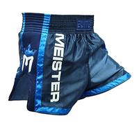 Meister Elite Short Muay Thai - Taille Élastiquée Complète avec Mesh - Marine/Bleu - Grand (34-35)