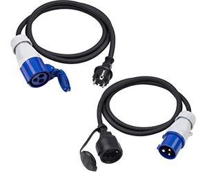 Meister Lot de 2 câbles adaptateurs CEE - Câble de 1,5 m - Fiche et coupleur CEE - Câbles en Caoutchouc Robustes H07RN-F3G 2,5 mm² - 16 A / 230 V - IP44 extérieur/câble de Camping/Adaptateur de