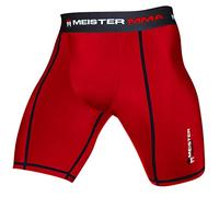 Meister MMA Short de Compression Rush avec Poche pour Coquille - Rouge - Moyen (32-33)