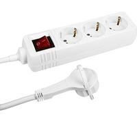 Meister Multiprise 3 Prises - Fiche Extra Plate - Câble de 2 m - Blanc - IP20 intérieur - Interrupteur Lumineux/Prise Multiple/multiprise avec fiche Plate / 7430190