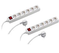 Meister Multiprise 6 Prises - 2 pièces - Câble de 1,4 m - Blanc - Câble en Plastique - Intérieur IP20 - Interrupteur/multiprise/Multiprise de Table/Tido 6 Prises / 7430560