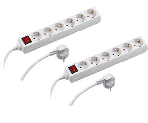 Meister Multiprise 6 Prises - 2 pièces - Câble de 1,4 m - Blanc - Câble en Plastique - Intérieur IP20 - Interrupteur/multiprise/Multiprise de Table/Tido 6 Prises / 7430560