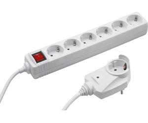 Meister Multiprise 6 Prises, avec Prise supplémentaire, câble de 2 m, Blanc, IP20 intérieur, Interrupteur, Powersplit, multiprise, multiprise, Tido 6 Prises, 7430840
