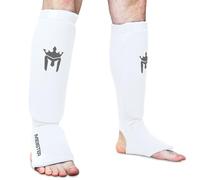 Meister Protège-Tibias et Coup-de-Pied Rembourrés en Tissu Élastique pour MMA (Paire) - Blanc - Grand/X-Grand