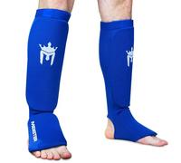 Meister Protège-Tibias et Coup-de-Pied Rembourrés en Tissu Élastique pour MMA (Paire) - Bleu - Grand/X-Grand