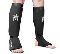 Meister Protège-Tibias et Coup-de-Pied Rembourrés en Tissu Élastique pour MMA (Paire) - Noir - Jeunesse/X-Petit