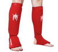 Meister Protège-Tibias et Coup-de-Pied Rembourrés en Tissu Élastique pour MMA (Paire) - Rouge - Grand/X-Grand