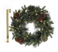 MeisterHome ® Couronne de Noël artificielle Couronne de l'Avent pour porte Ø 50 cm - Couronne de porte de Noël pour intérieur et extérieur avec 35 LED, minuterie et décoration de pommes de pin et