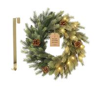 Meisterhome® Couronne de Noël de qualité supérieure - Diamètre : 50 cm - Avec crochet de suspension doré - Guirlande de Noël avec boules de Noël - Pommes de pin pour porte d'entrée et cheminée -