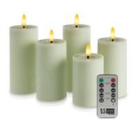 Meisterhome Lot de 5 bougies LED sans flamme Sage - Ø 7 cm, hauteurs 10/12,5/15 cm - Bougies piliers avec télécommande et minuterie - Lumière blanche chaude - Flamme vacillante - Design rustique