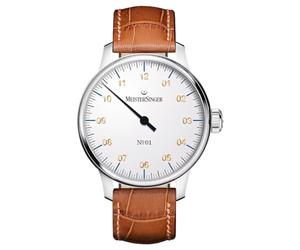 MeisterSinger N°1 Cadran Blanc/Bracelet Cuir Marron AM3301G
