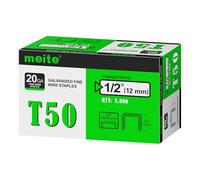 meite Agrafes T50, type 140/12 mm, agrafes robustes pour pistolet agrafeuse, agrafes galvanisées de calibre 20 3/8" pour tissus d'ameublement, construction, meubles (5 000 pièces)