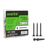 meite Lot de 188 vis pour cloison sèche - #6 x 41 mm - Vis à filetage grossier pour plaques de plâtre et sous-structures en bois - Noires - Tête cruciforme