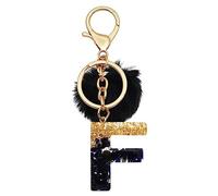 Meitesti Porte-clés avec 26 initiales porte-bonheur en forme de boule en peluche noire - Cadeau pour femme et fille, Boule en peluche noire lettre f, Medium
