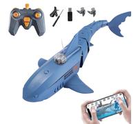 Meiurlex Requin télécommandé 2,4 GHz avec caméra APP - Bateau de requin étanche avec double moteur, rotation à 360° et batterie rechargeable, jouet aquatique d'été pour piscine et lac (bleu)