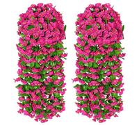MEIVINES Pétunia Artificiel 2PCS Simulation De Simulation Faux Pétunias Fleur Artificielle Exterieur Tombante Branches Fleurs De Gloire du Matin Artificielles avec Feuilles pour Jardin (Fuchsia)
