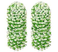 MEIVINES Pétunia Artificiel 2PCS Simulation De Simulation Faux Pétunias Fleur Artificielle Exterieur Tombante Branches Fleurs De Gloire du Matin Artificielles avec Feuilles pour Jardin (Blanc)