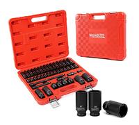 Meiwaltee 1/2" Carré Jeu de douilles à chocs | Tailles Métriques 8 à 32 MM | Assortiment de 43 pièces profondes et peu profondes | Acier CR-MO | Barres d'extension | Joint universel et adaptateur.