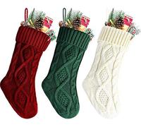 Meiwash Bas de Noël Chaussettes Père Noël Cadeau de Noël Botte de Noël Chaussettes Décoratives Tricotées Grand sac de Bonbons Sac cadeau Pendentif de cheminée Décoration de Fête(Red+Green+White, 46cm)