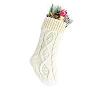 Meiwash Bas de Noël Chaussettes Père Noël Cadeau de Noël Botte de Noël Chaussettes Décoratives Tricotées Grand Sac de Bonbons Sac Cadeau Pendentif de cheminée Décoration de Fête (White, 37cm)