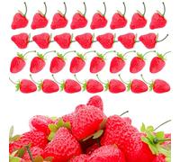 Meiwlong 30 PCS Artificiel Réaliste Plastic Strawberries RéalisteFake Red Assorted Size Fruit Faux Simulation Centerpièces s Accessoires Décoration Fête Wedding Cabinet Home