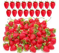 Meiwlong 30 PCS Artificiel Red Réaliste Strawberries Fake Simulation Plastic Fruit RéalisteOrnament Faux Small Prop Décoration Home Cuisine Cabinet Fête Wedding