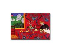 MEIXI MOBILE Impression sur toile Henri Matisse La Desserte Rouge 1908 Poster Matisse Vintage Rouge Art mural Cuisine Maison Salle à manger Bar Décoration 40,6 x 61 cm Cadre en bois
