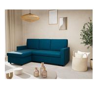 BestMobilier - Meiya - canapé d'angle réversible 4 Places Convertible avec Coffre en Tissu, Bleu