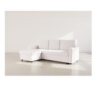 Meiya - Canapé d'angle réversible 4 places convertible avec coffre en tissu bouclette - Beige