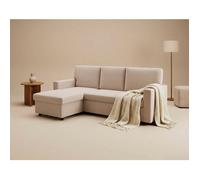 Meiya - Canapé d'angle réversible 4 places convertible avec coffre en velours côtelé - Beige