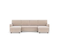 Meiya - Canapé panoramique en U 7 places convertible avec coffre en velours côtelé - Beige