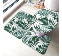 Meiya-Design Ensemble de 3 tapis de salle de bain motif jungle tropicale sans coutures avec feuilles de palmier - Tapis de bain doux - Tapis contour et housse d'abattant de WC - Combinaison