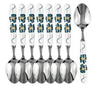 MEIYAHOME Élégante cuillère à dessert 16,5 cm en acier inoxydable SUS304 18-10 de qualité supérieure, surface miroir avec poignée en céramique blanche en forme de fleur, cuillère à dessert, soupe