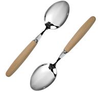 MEIYAHOME Lot de 2 cuillères à soupe de 17,3 cm SUS304 en acier inoxydable 18-10 de qualité alimentaire avec poignée en hêtre et design ergonomique, pour la maison/le thé de l'après-midi/les repas de