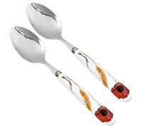 MEIYAHOME Lot de 2 cuillères à soupe en acier inoxydable 18-10 avec poignée en céramique blanche (SUS304) avec motif en papier rhoeas L