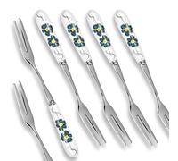 MEIYAHOME Lot de 6 fourchettes à fruits en acier inoxydable SUS304 18-10 avec élégante poignée en céramique, 14,5 cm, motif floral myosotis