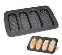 MEIYAXINWIN Moule à Baguette, Plaque de Cuisson Perforée, Moule à Pain Antiadhésif, Moule en Acier au Carbone pour Hot-dogs, Pain et Petits Pains (Noir)