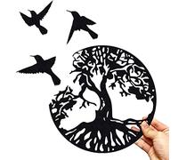 MEIYIFAN Arbre De Vie En Métal Décoration Murale Silhouette Art, 30x30cm Décoration Murale en Métal,Décoration De Jardin Intérieur Extérieur (noir)
