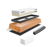 Meiyijia Aiguiseur Couteaux Pierre à Aiguiser 2 en 1 Base en Bambou Antidérapante Pierre à Aplatir, Guide d'angle (5000/10000 Ensemble)