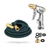Meiyijia Métal Pistolet Arrosoir, Tuyau d'arrosage Flexible Rétractable, connecteur en Laiton Plein, Bouton de contrôle de débit Facile, Inclure la vanne d'arrêt(25FT - Contraction 7.6FT)